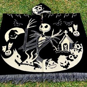 Jack skellington poncho, unisex one size, hooded poncho made in Ecuador.